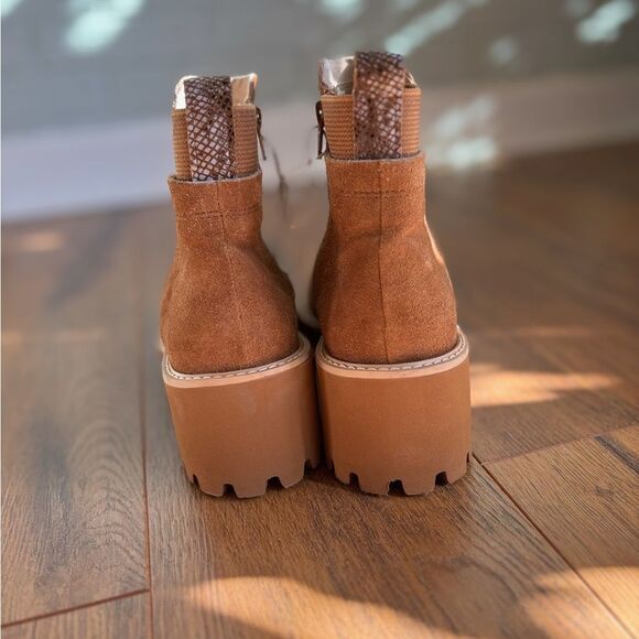 New Santorini Heeled Ankle Boot Brown Camel Suede - Picture 4 of 9